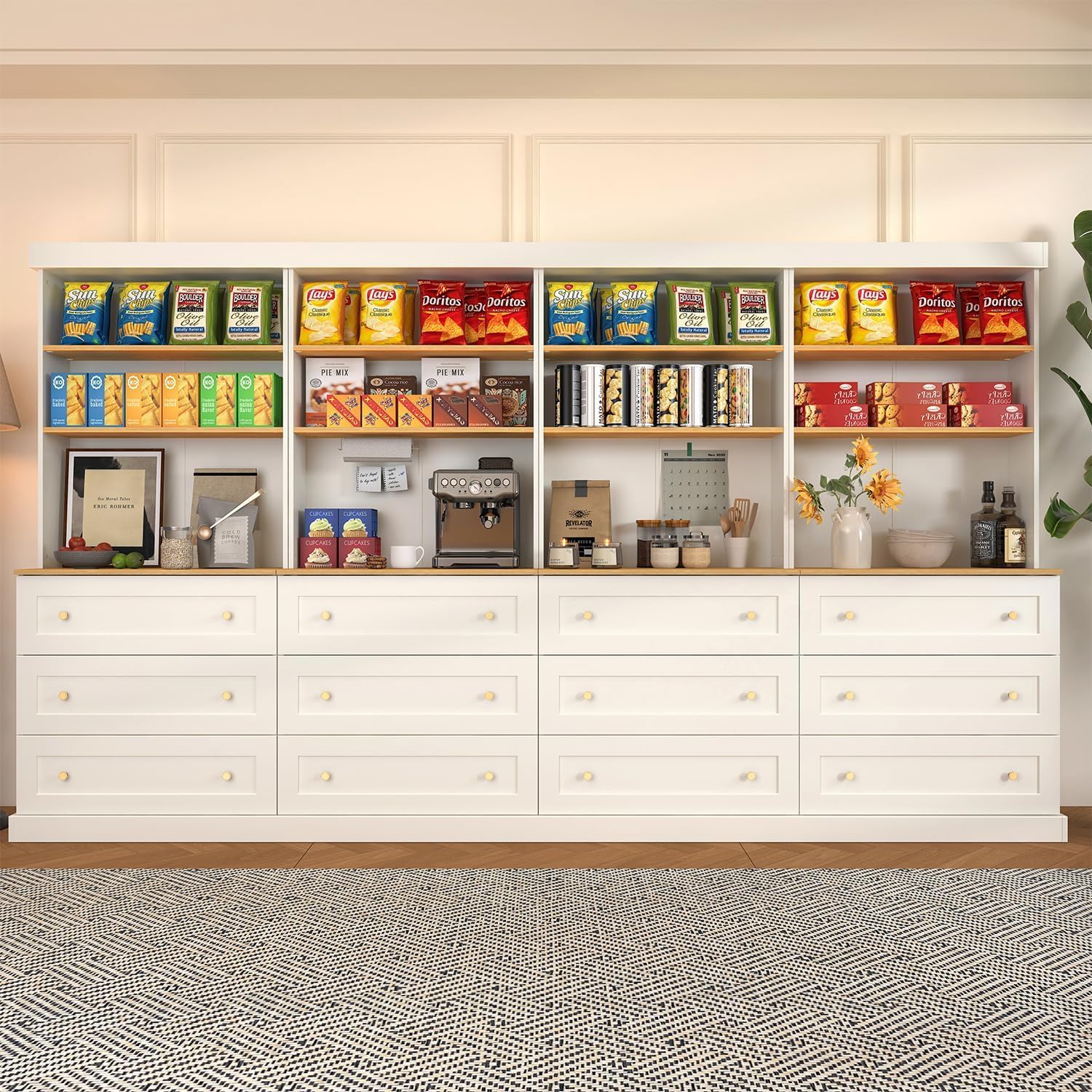 Farmhouse Pantry Cabinet with Glass Doors