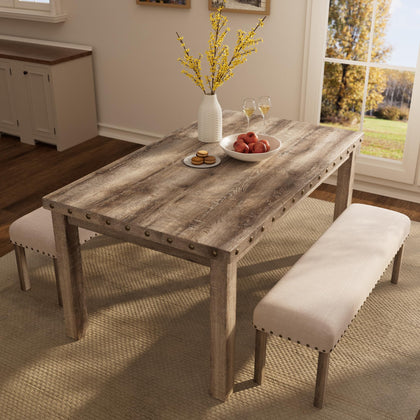 Farmhouse Dining Table Set with 4 Chairs & Bench