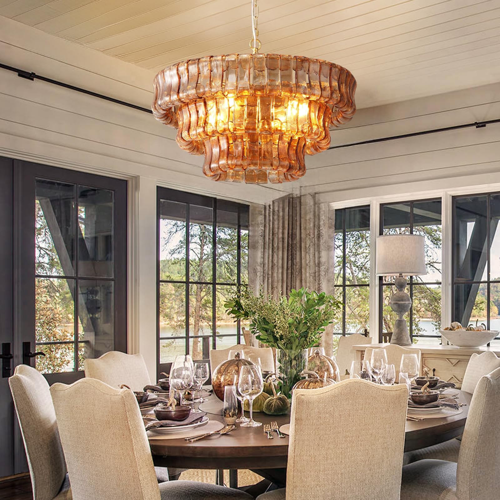 Large Rectangular Glass Chandelier