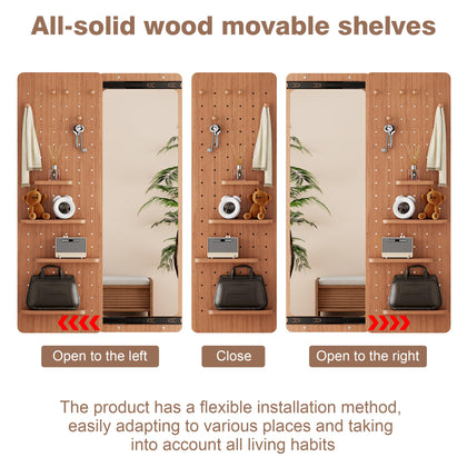 Wall-Mounted Full-Length Mirror with Shelves & Hooks