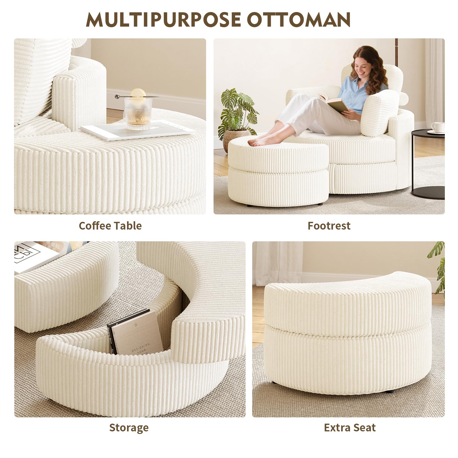 MEISSALIVVE Swivel Accent Chair with Half Moon Ottoman