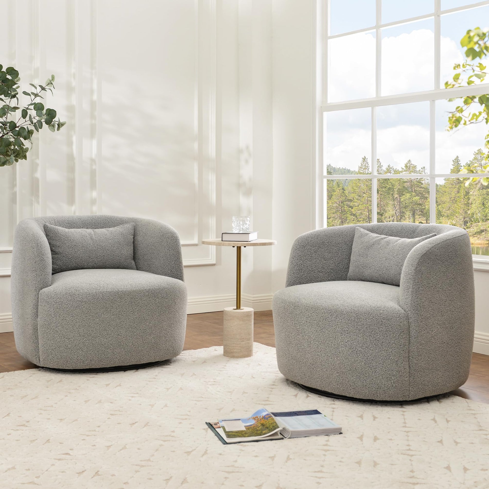 Bouclé Swivel Barrel Chairs Set of 2