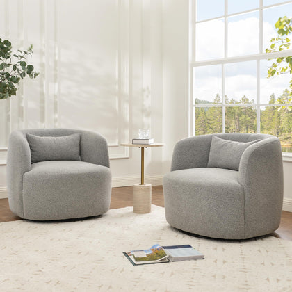 Bouclé Swivel Barrel Chairs Set of 2