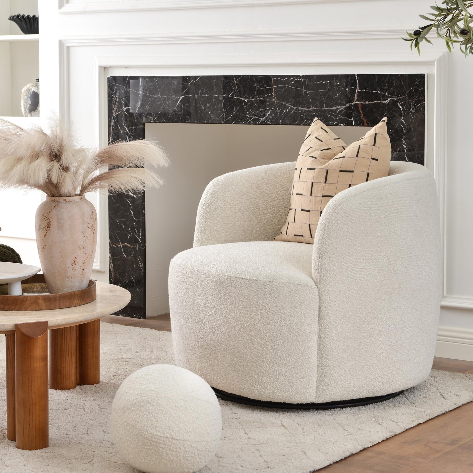 Bouclé Swivel Barrel Chairs Set of 2