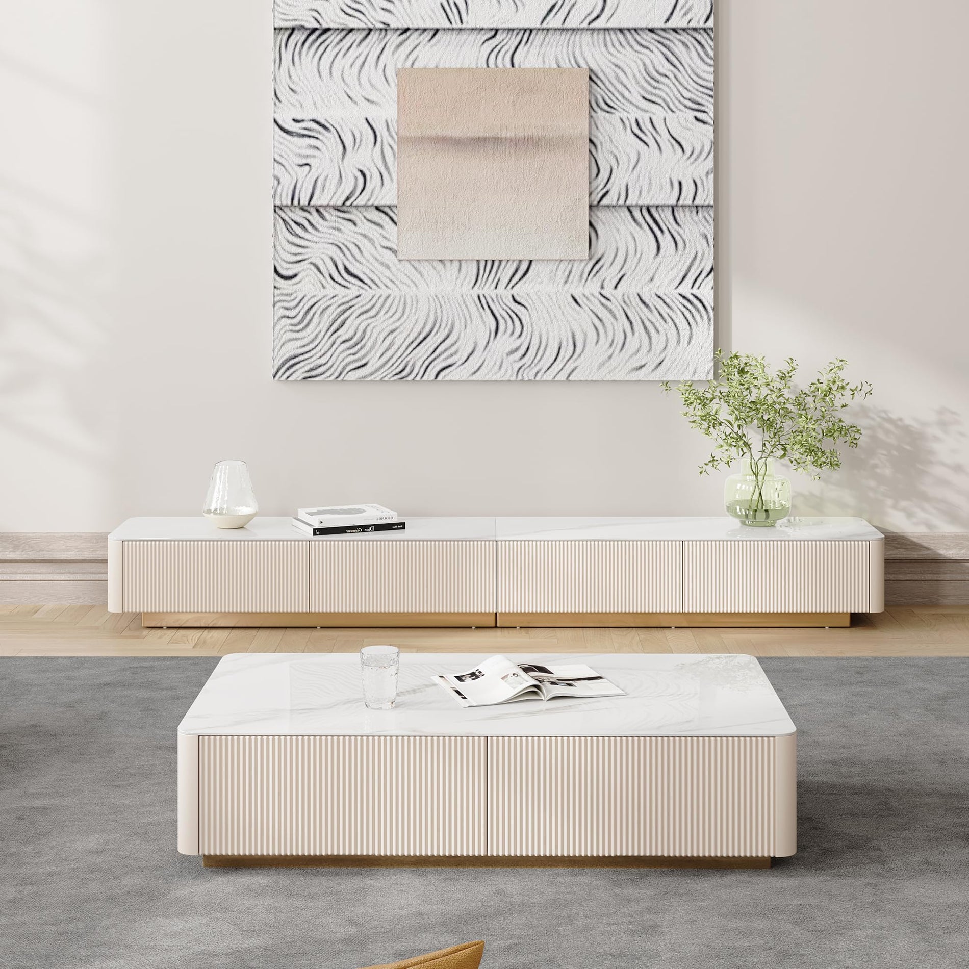 FHKJ Modern TV Stand for Living Room, Modular Entertainment Center