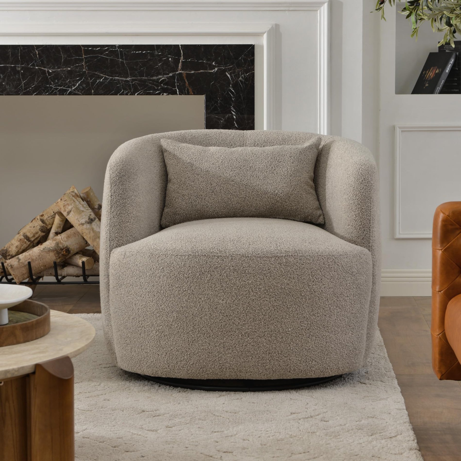 Bouclé Swivel Barrel Chairs Set of 2