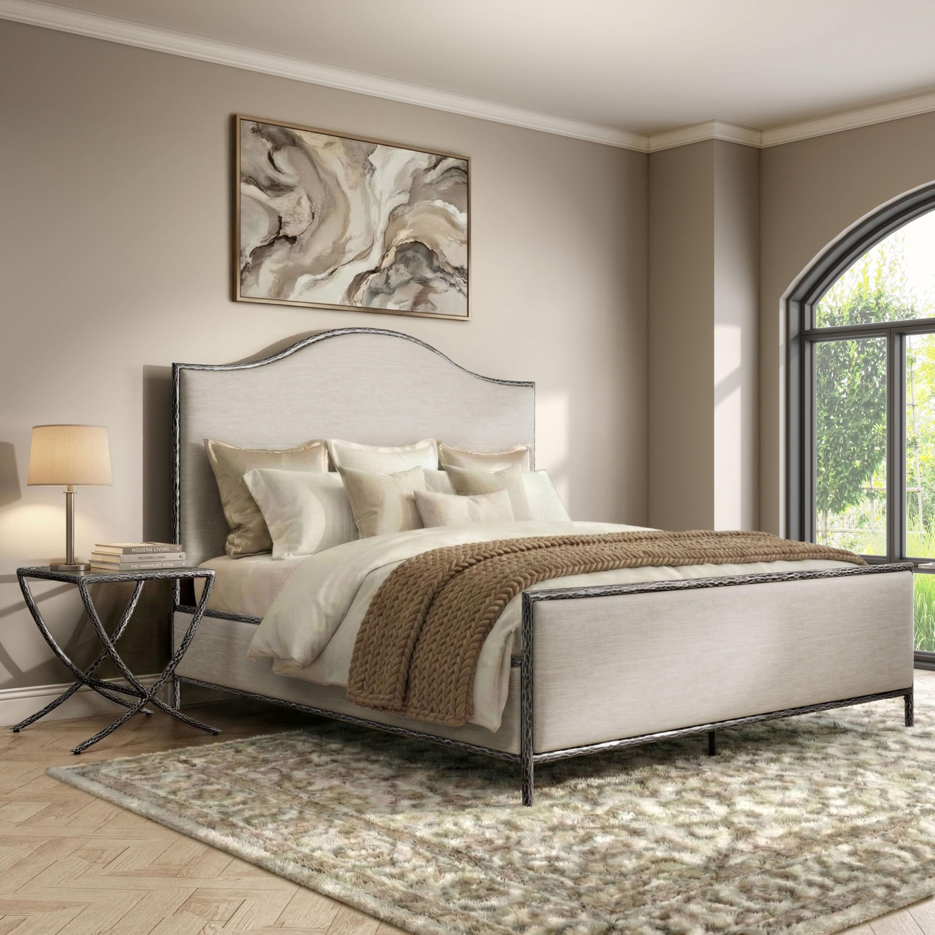 4-Piece Bedroom Set with Upholstered Bed, Bench & Nightstands