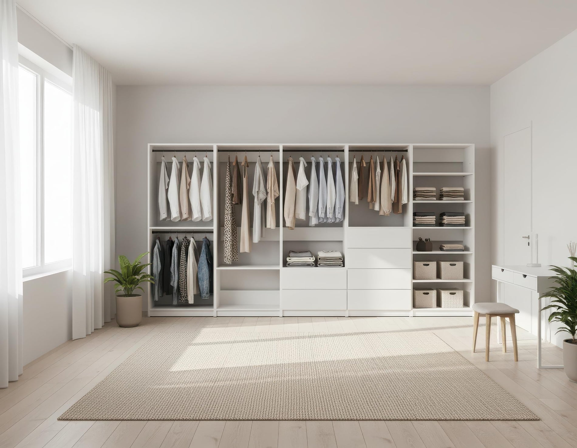 Freestanding Closet System with Shelves & Hanging Rods