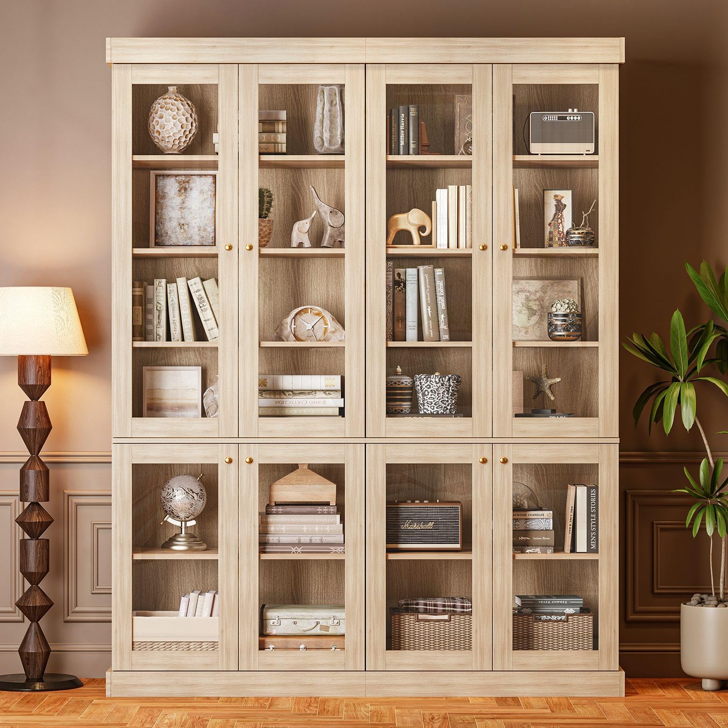 Vyre 70.8" Tall Farmhouse Bookshelf with Glass Doors-260513