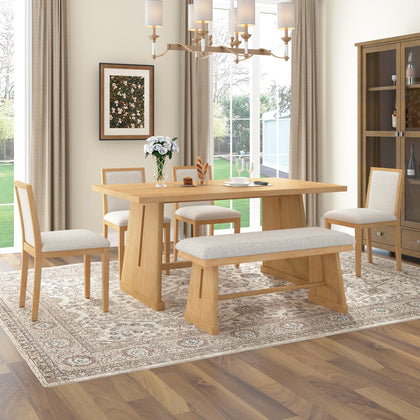 6-Piece Dining Table Set with 4 Chairs & Bench