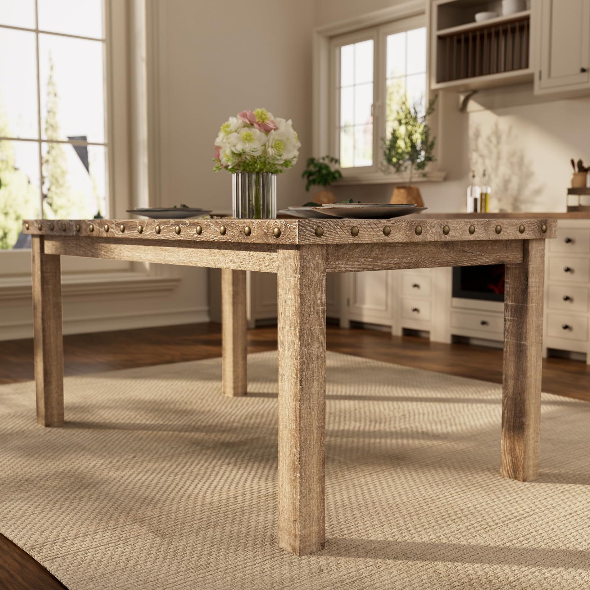 Farmhouse Dining Table Set with 4 Chairs & Bench