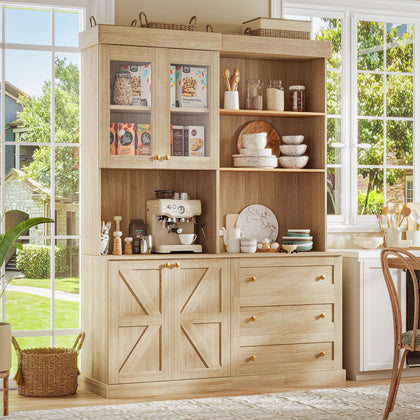 Farmhouse Pantry Cabinet with Glass Doors