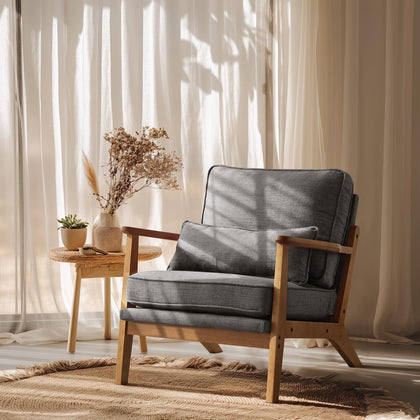 Mid-Century Accent Chair with Solid Wood Armrests