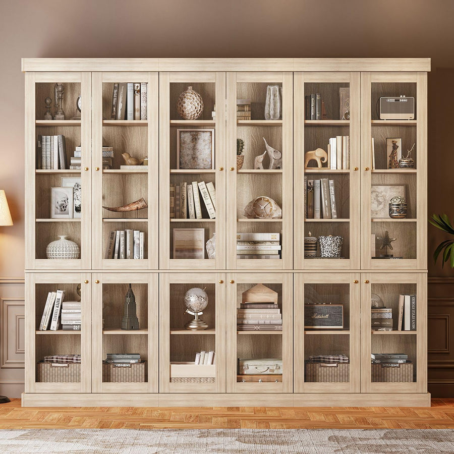 Vyre 70.8" Tall Farmhouse Bookshelf with Glass Doors-260513