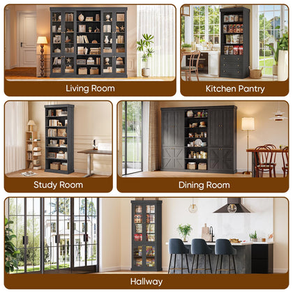 Vyre 70.8" Tall Farmhouse Bookshelf with Glass Doors-260513