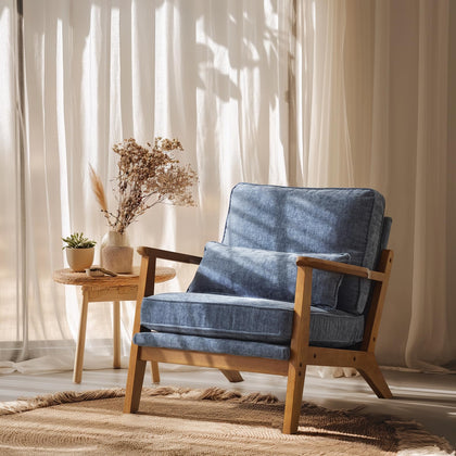 Mid-Century Accent Chair with Solid Wood Armrests
