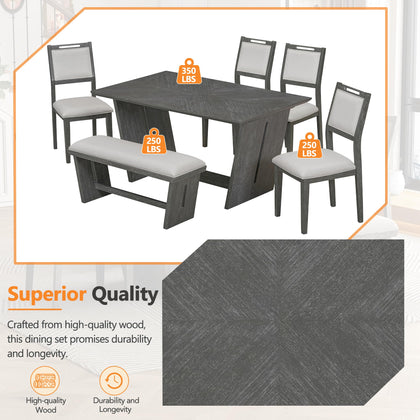 6-Piece Dining Table Set with 4 Chairs & Bench