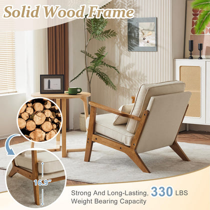 Mid-Century Accent Chair with Solid Wood Armrests