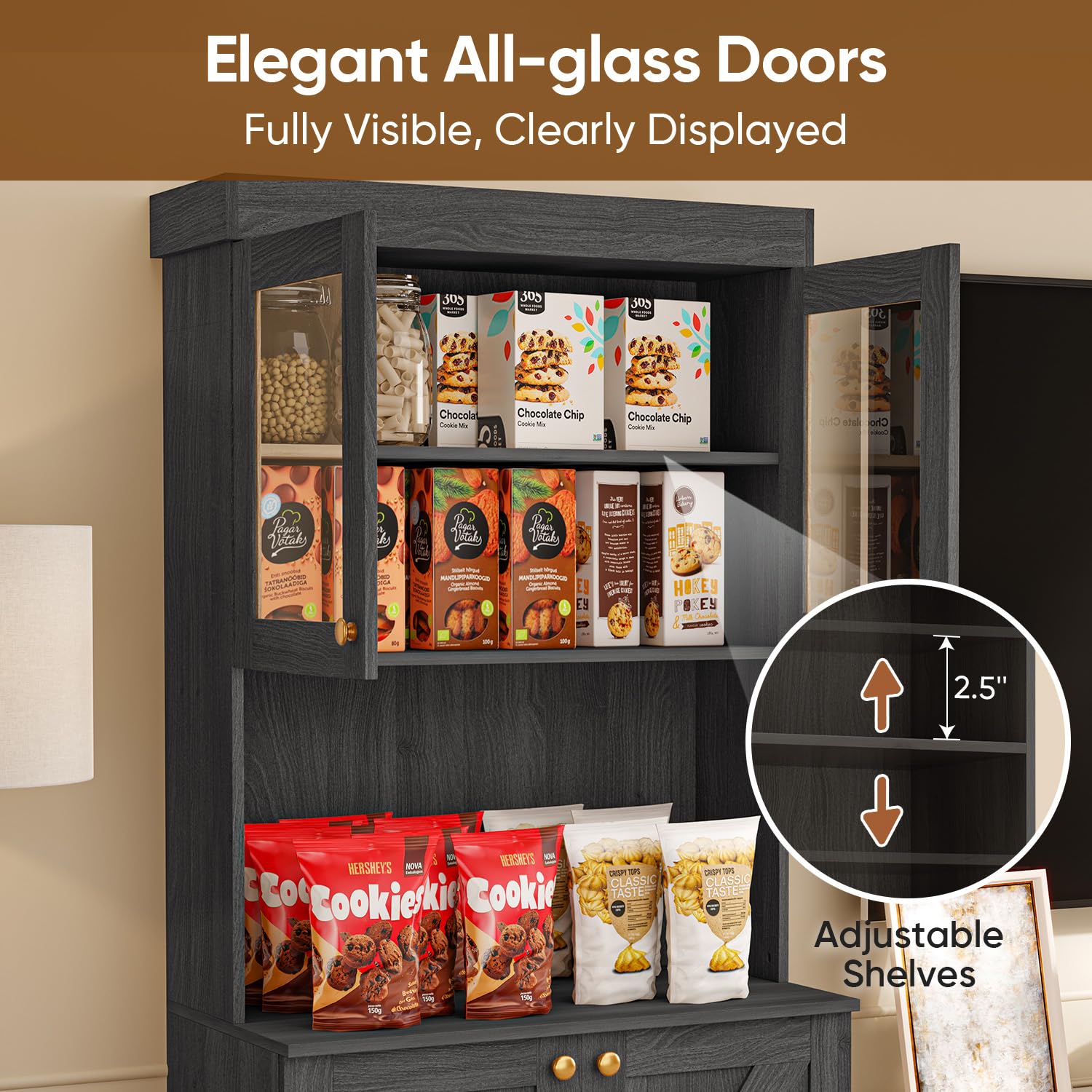 Farmhouse Pantry Cabinet with Glass Doors