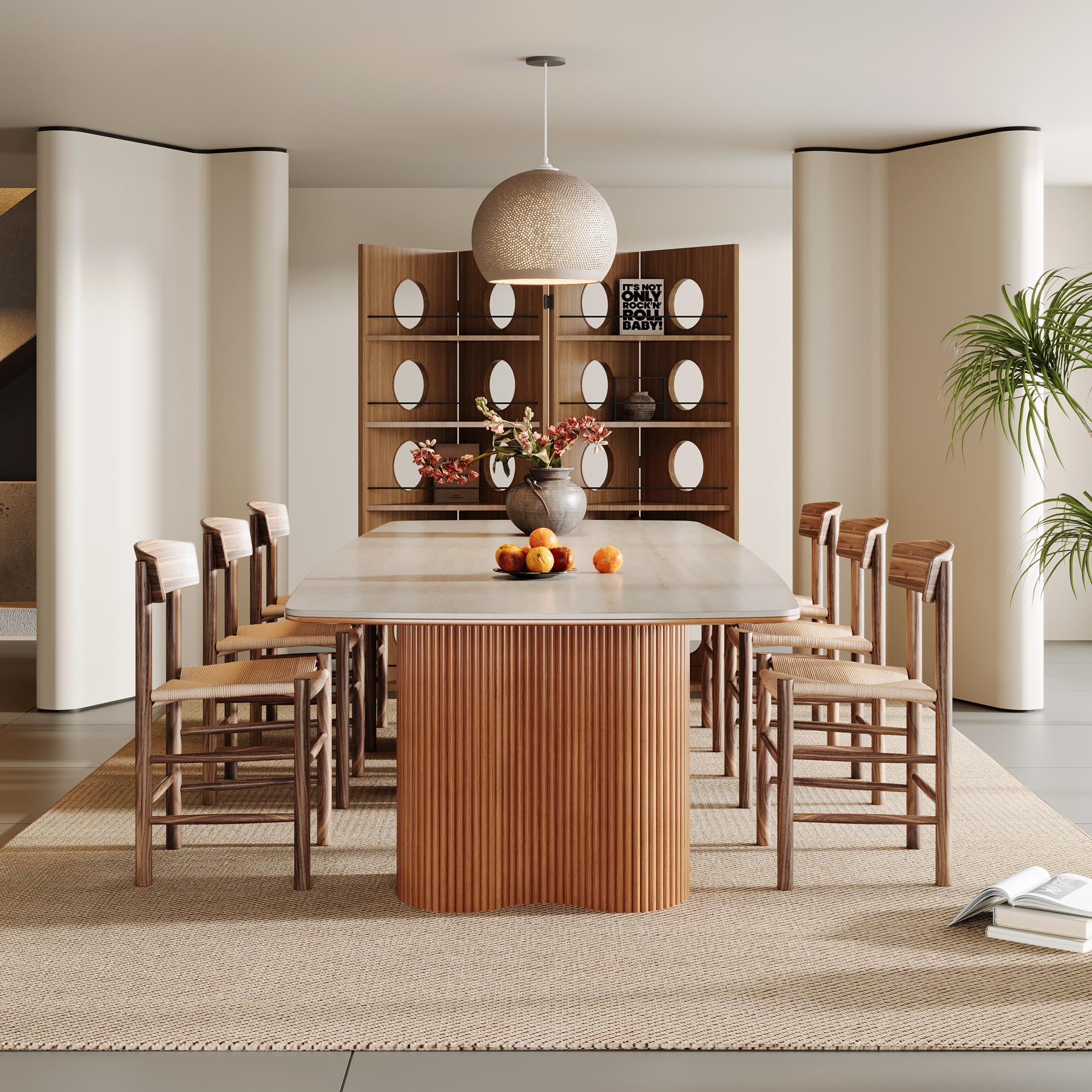 Sintered Stone Dining Table with Solid Wood Legs