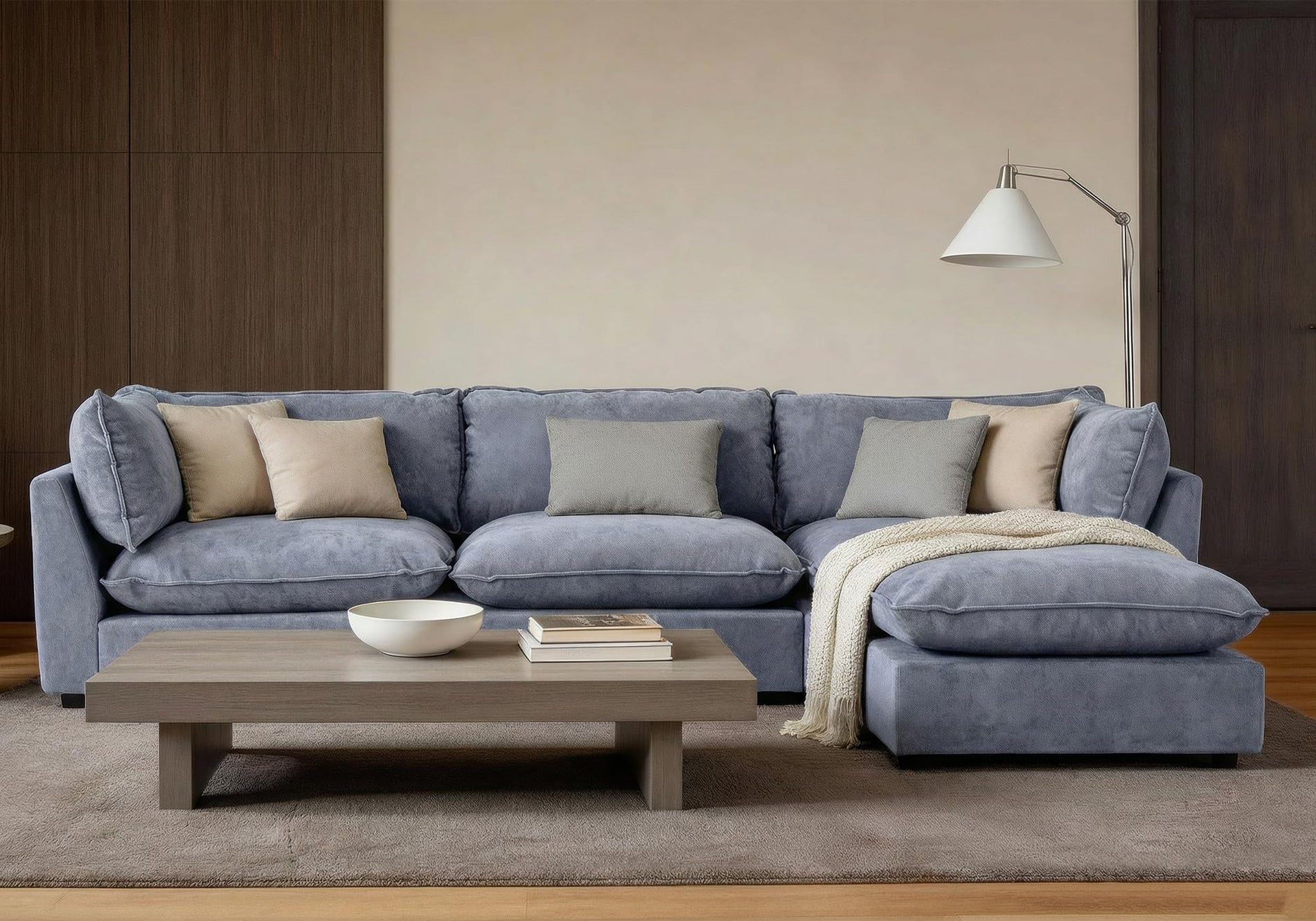 Modular Chenille Sectional Sofa with Deep Seats