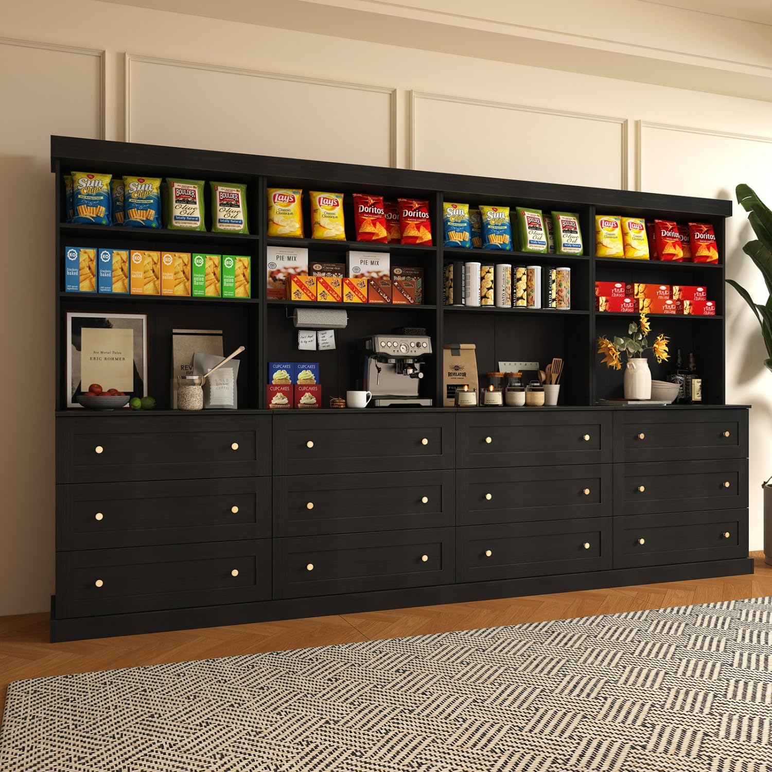 Farmhouse Pantry Cabinet with Glass Doors