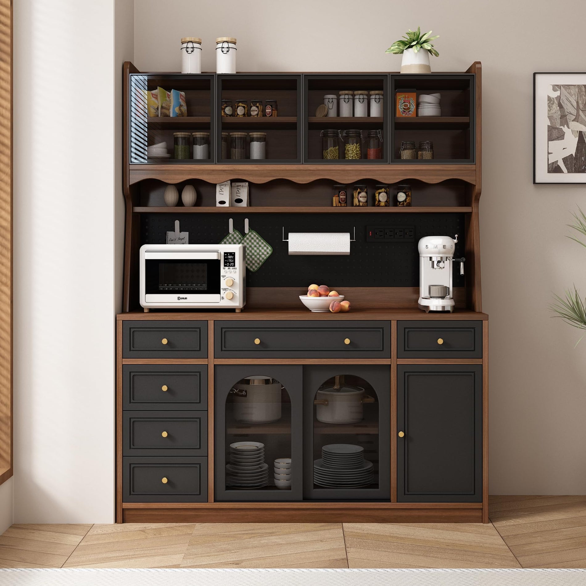 Buffet Cabinet with Hutch, Power Outlet & Storage