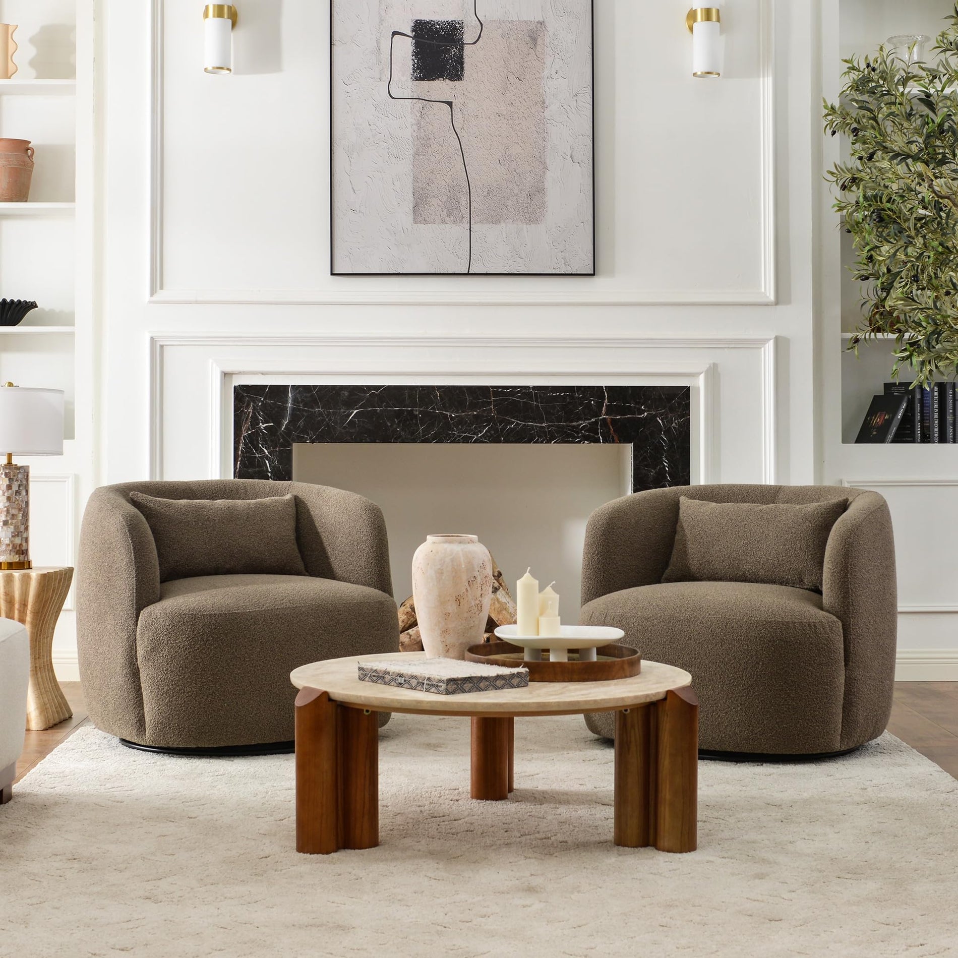 Bouclé Swivel Barrel Chairs Set of 2