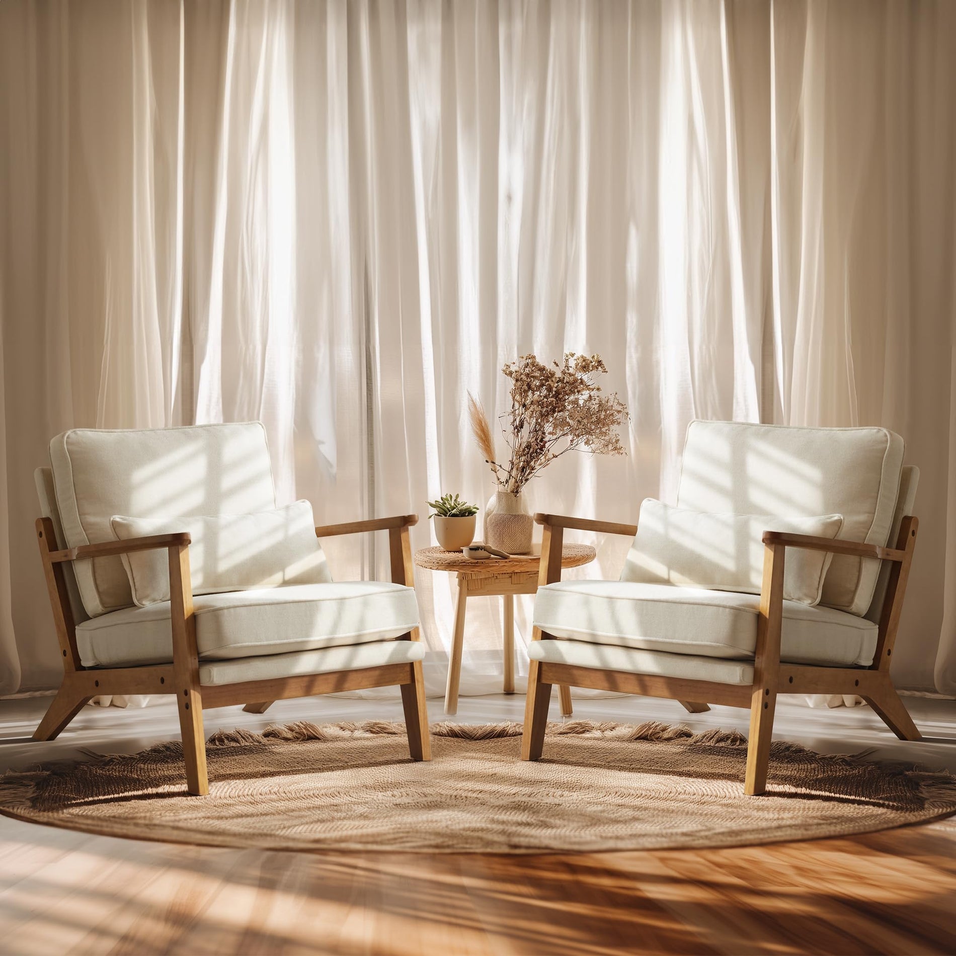 Mid-Century Accent Chair with Solid Wood Armrests