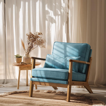 Mid-Century Accent Chair with Solid Wood Armrests