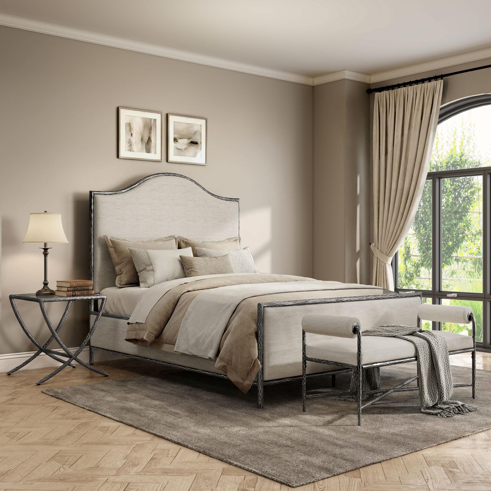 4-Piece Bedroom Set with Upholstered Bed, Bench & Nightstands
