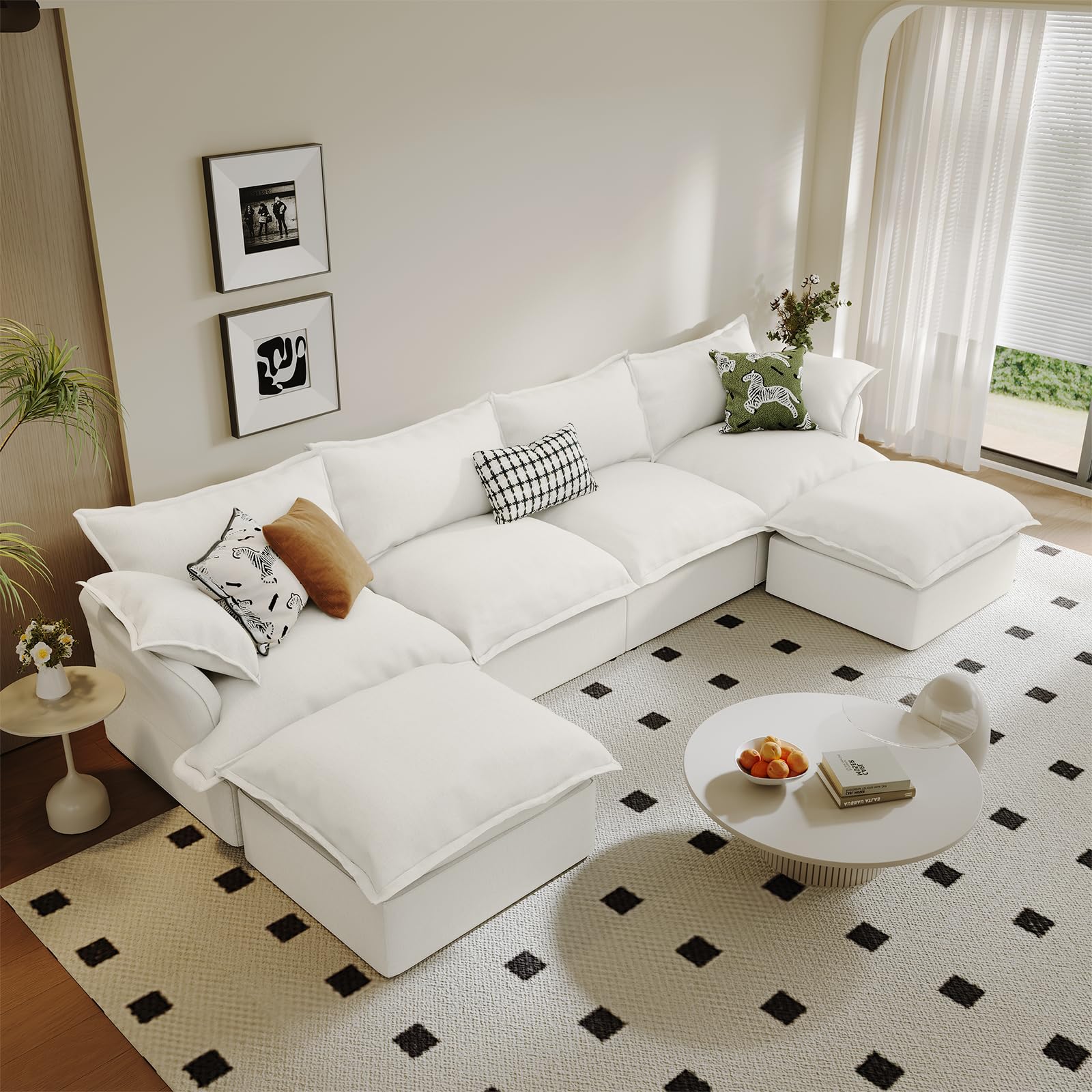 Modular Linen Sectional Sofa with Deep Seats & Removable Covers