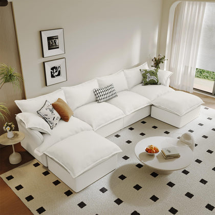 Modular Linen Sectional Sofa with Deep Seats & Removable Covers