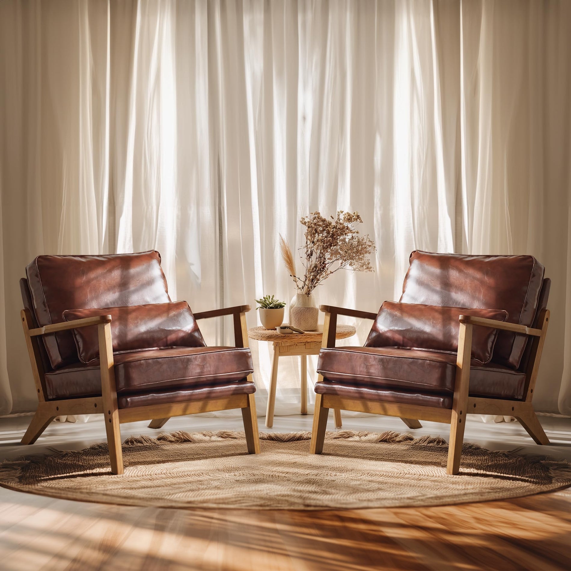 Mid-Century Accent Chair with Solid Wood Armrests