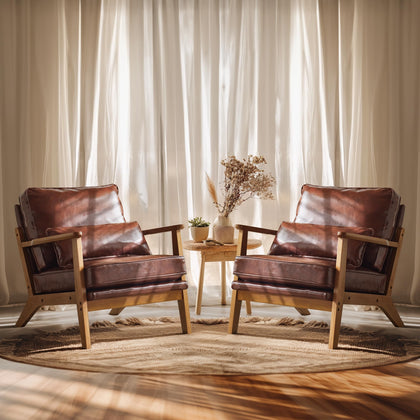 Mid-Century Accent Chair with Solid Wood Armrests