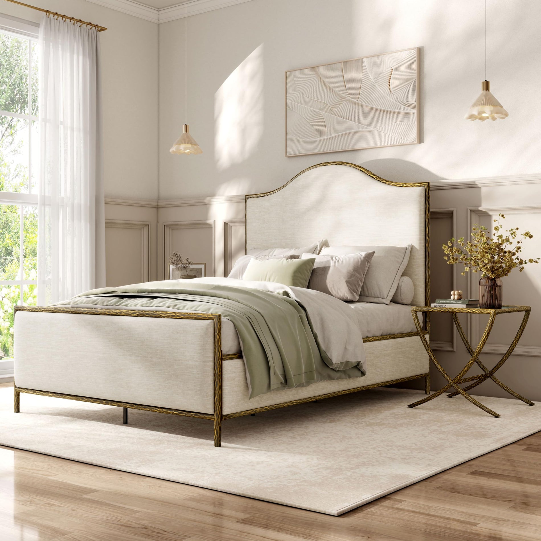 4-Piece Bedroom Set with Upholstered Bed, Bench & Nightstands