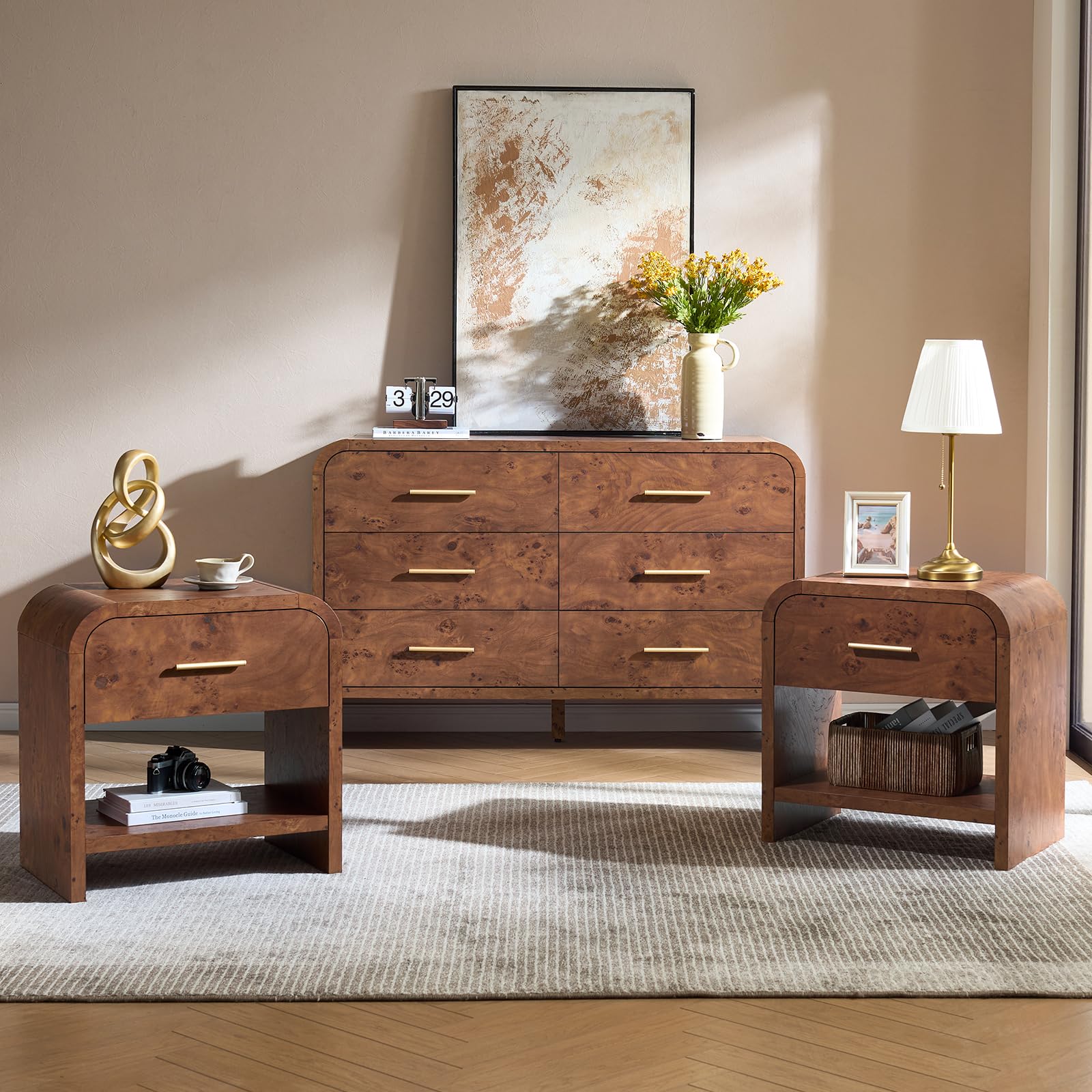 3-Piece Farmhouse Bedroom Set with Dresser & Nightstands