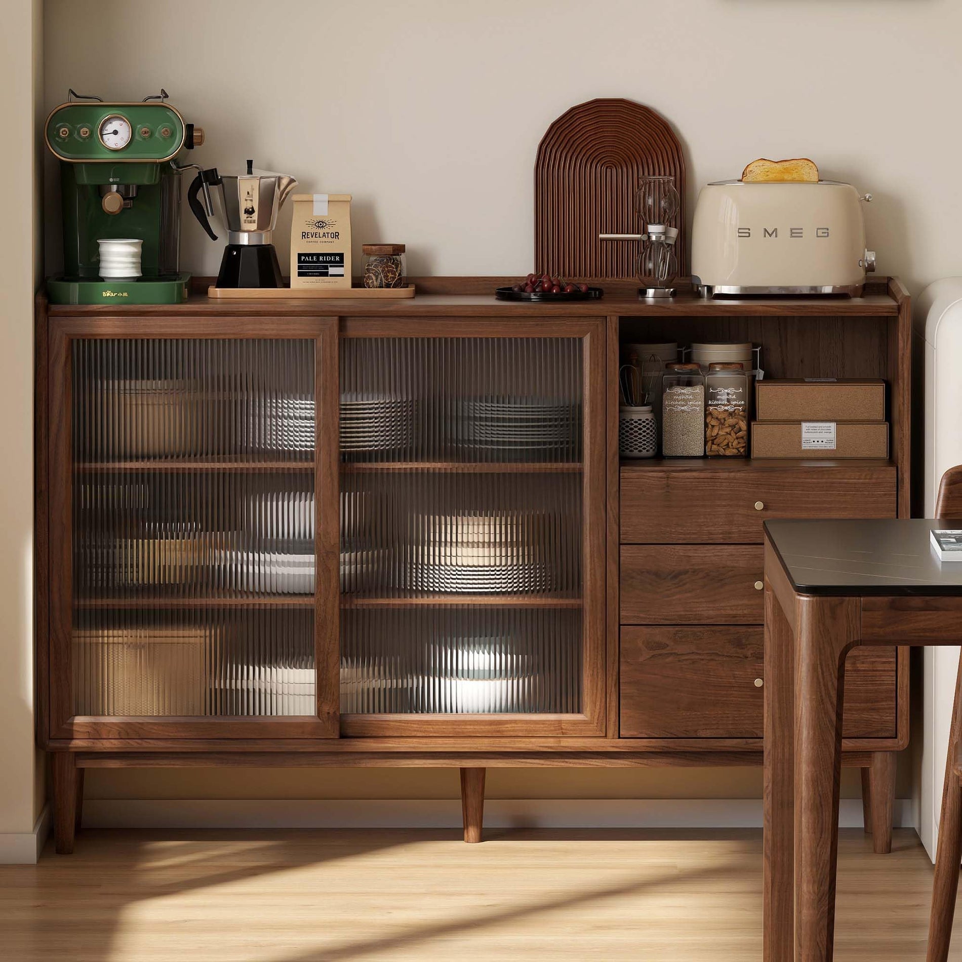 YESWOOD Mid-Century Modern Sideboard Buffet Cabinet with 3 Drawers & 2 Doors