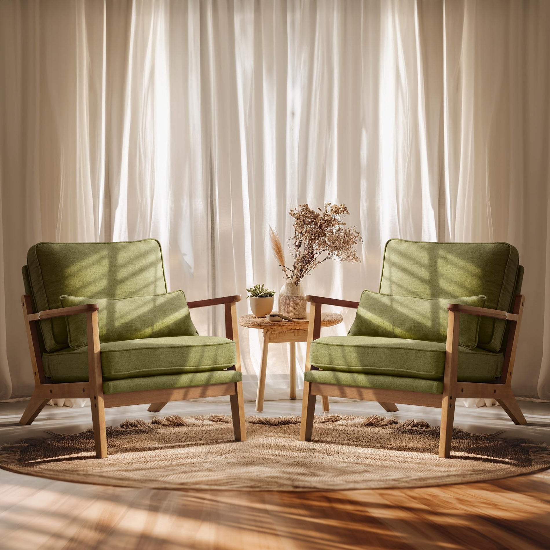 Mid-Century Accent Chair with Solid Wood Armrests
