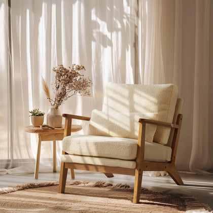 Mid-Century Accent Chair with Solid Wood Armrests