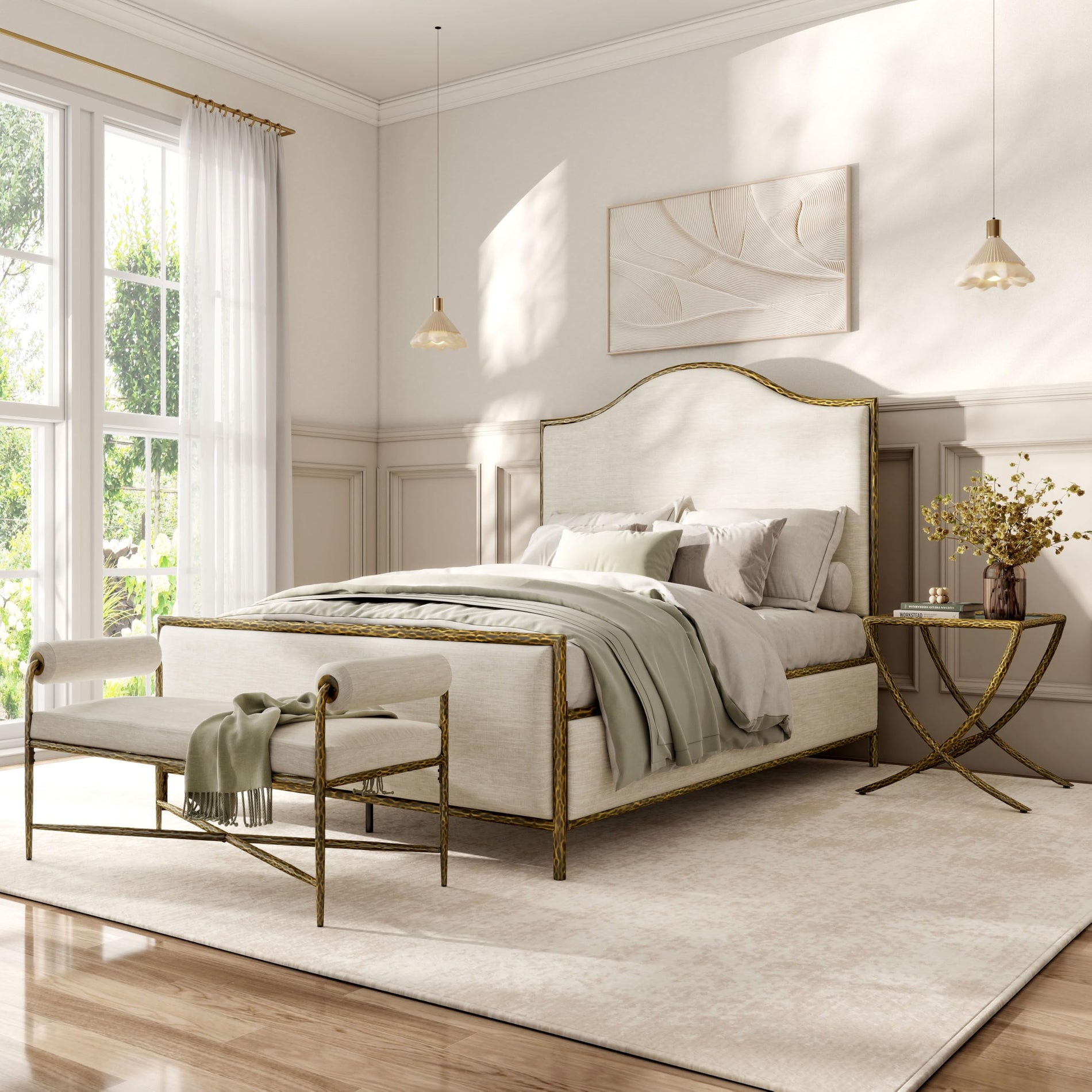 4-Piece Bedroom Set with Upholstered Bed, Bench & Nightstands