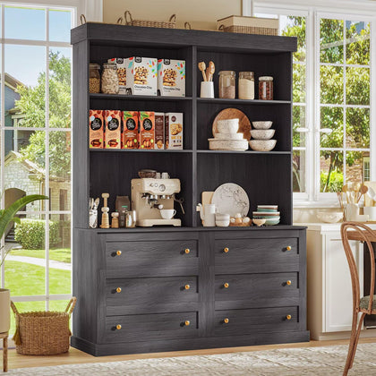 Farmhouse Pantry Cabinet with Glass Doors