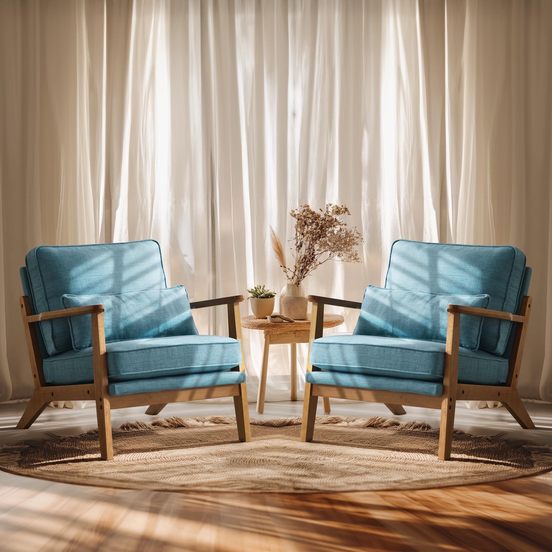Mid-Century Accent Chair with Solid Wood Armrests
