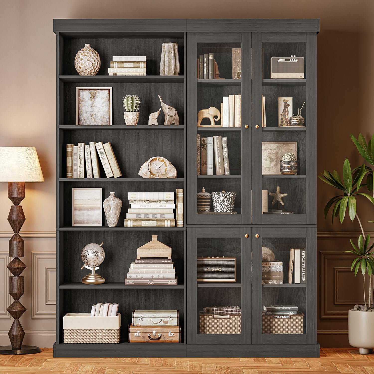 Vyre 70.8" Tall Farmhouse Bookshelf with Glass Doors-260513