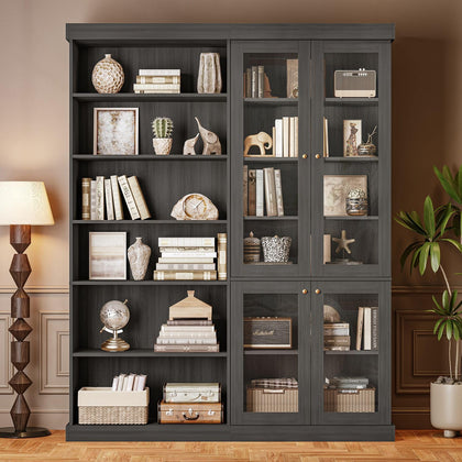 Vyre 70.8" Tall Farmhouse Bookshelf with Glass Doors-260513