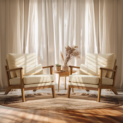 Mid-Century Accent Chair with Solid Wood Armrests
