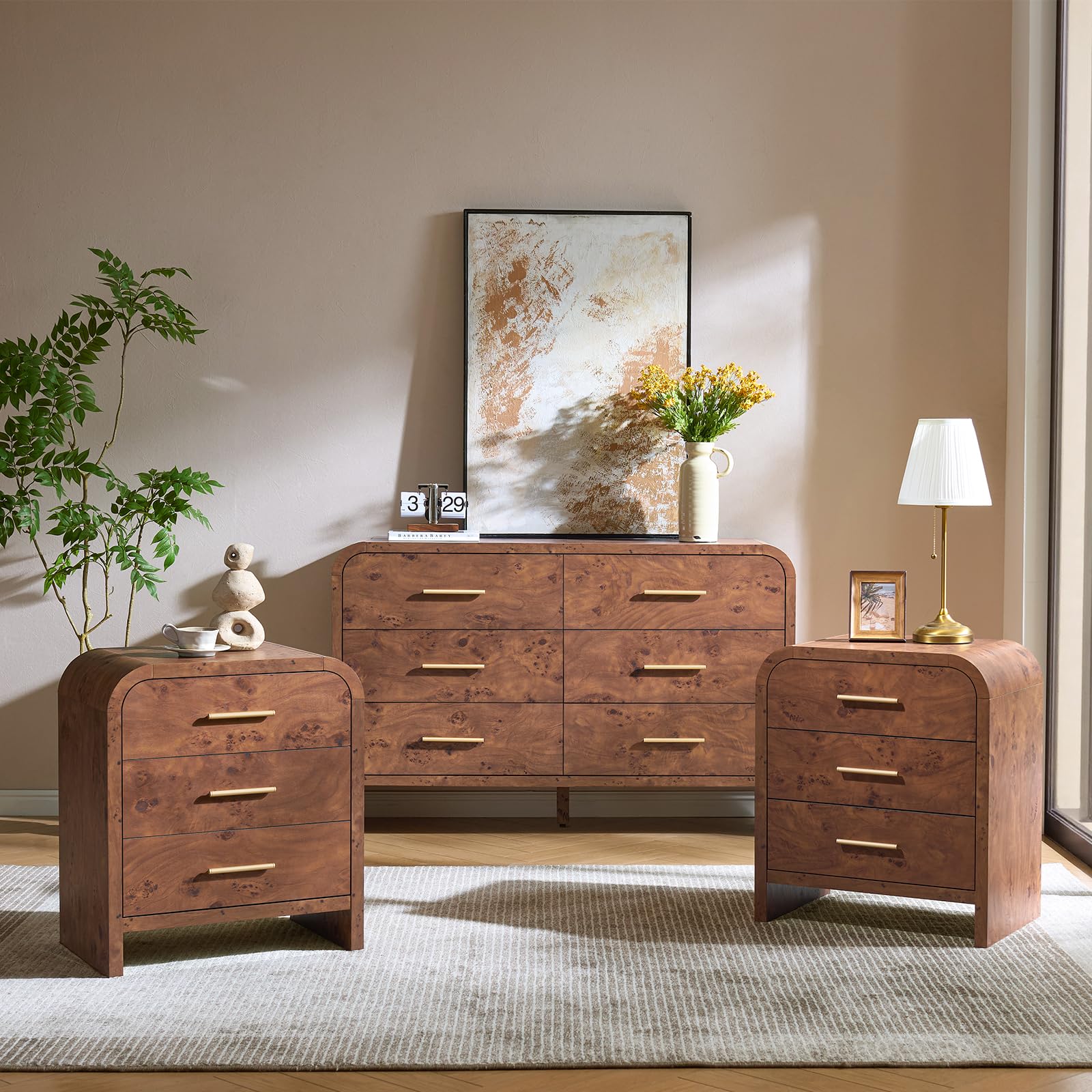 3-Piece Farmhouse Bedroom Set with Dresser & Nightstands