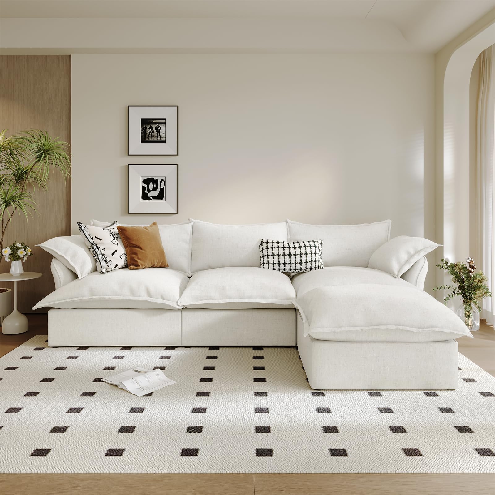 Modular Linen Sectional Sofa with Deep Seats & Removable Covers