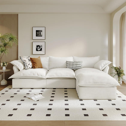 Modular Linen Sectional Sofa with Deep Seats & Removable Covers