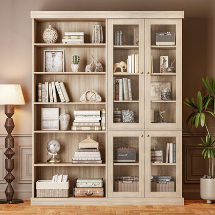 Vyre 70.8" Tall Farmhouse Bookshelf with Glass Doors-260513